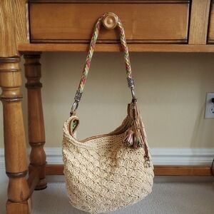 Woven Straw Hobo Bag with Multicolor Braided Strap Brighton